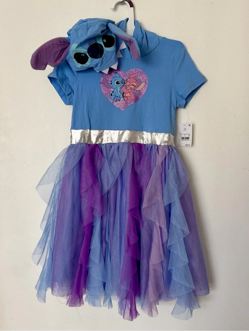 Disney NWT Lilo and Stitch blue and purple tutu dress with hood Girls size S 6/7